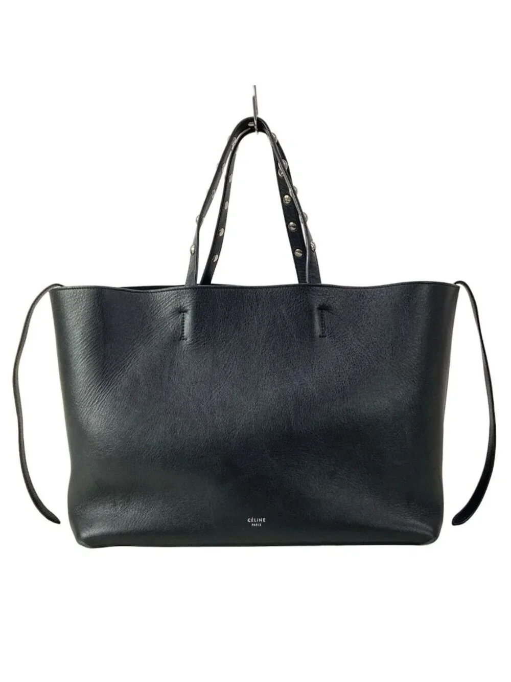 Celine Tote Cabas Phantom Studs Black Silver Leather